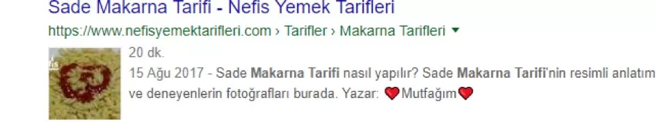 tarif iceren snippet ornegi