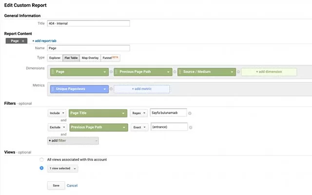 google analytics error page