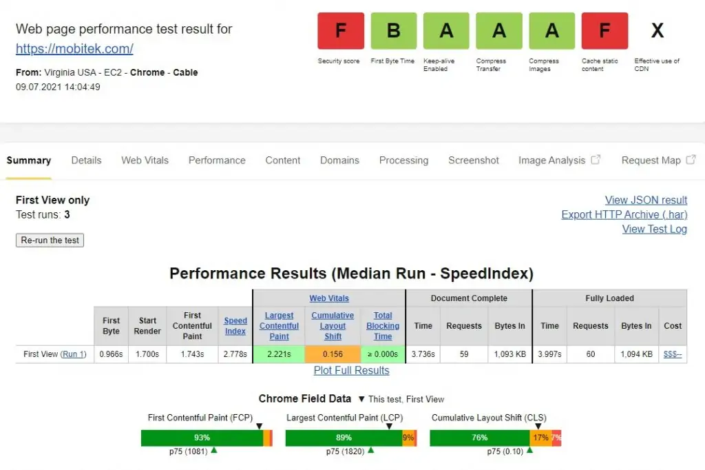 webpagetest detail